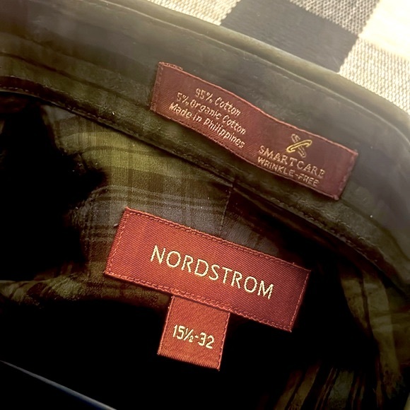Nordstrom Men’s Dark Green Plaid Smartcare Button Down Shirt 15 1/2-32 - Picture 3 of 5
